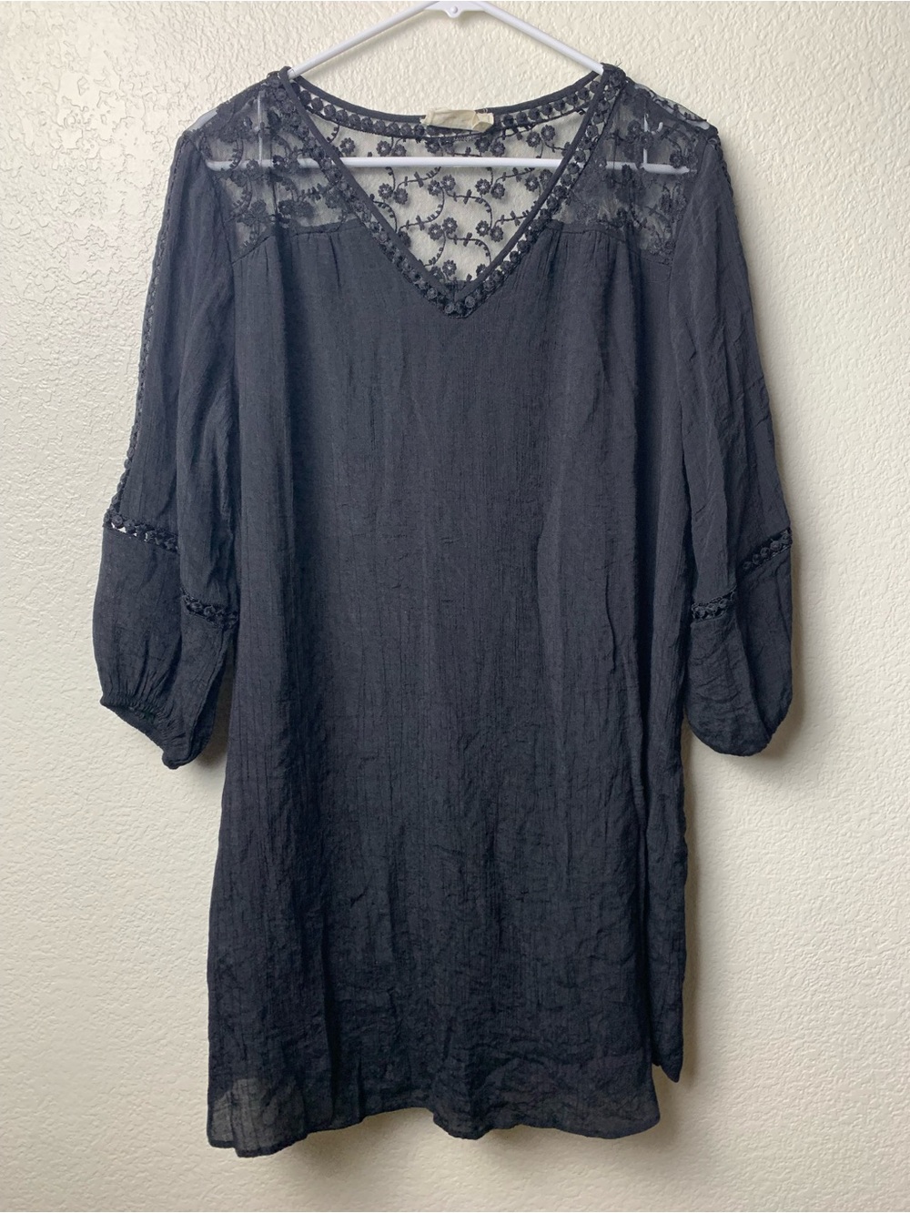 Just Found Black WhimsyGoth Floral Lace Mesh Yoke Dark Romantic Dress 1X